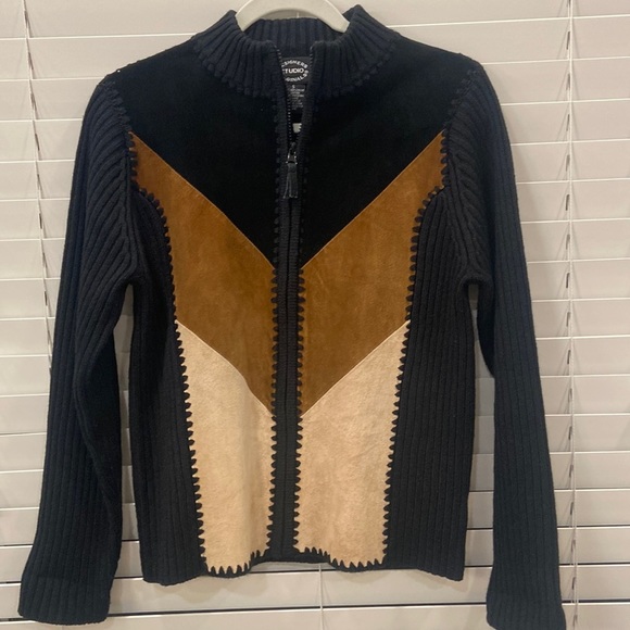 Y2K Designer Originals Beautifully Sewn 100% Leather Black Sweater sz.Small - Picture 1 of 10